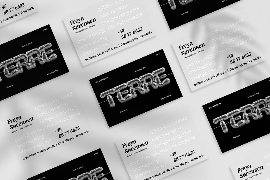Terre Collective business card – front and back view – earthy typography 300gsm matte finish