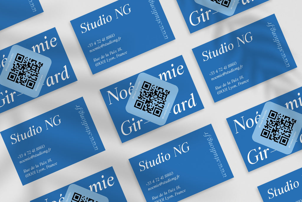 Studio NG business card – front and back view – creative typography 300gsm matte finish