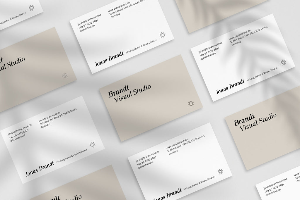 Brandt Visual business card – front and back view – dark typography 300gsm matte finish