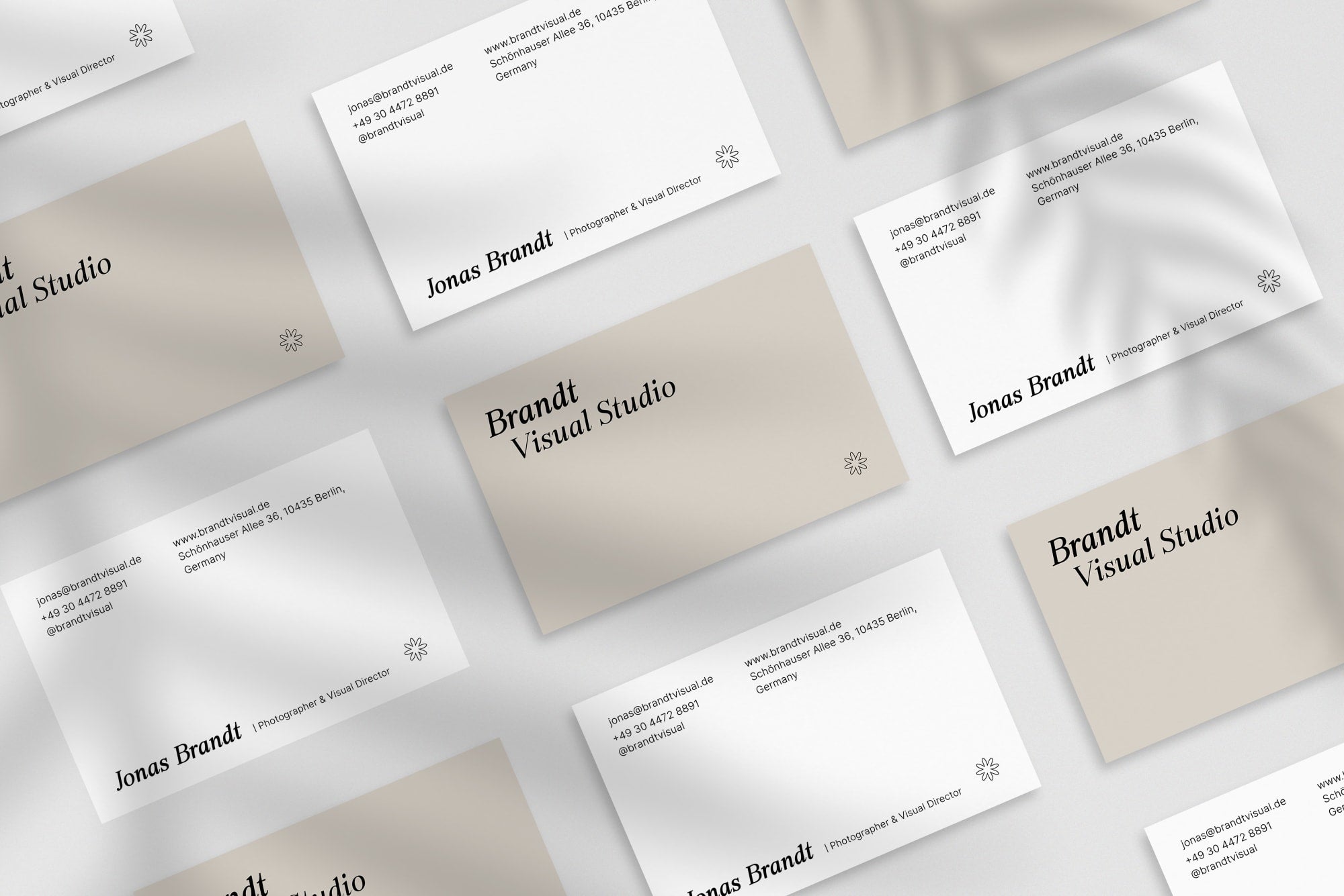 Brandt Visual business card – front and back view – dark typography 300gsm matte finish