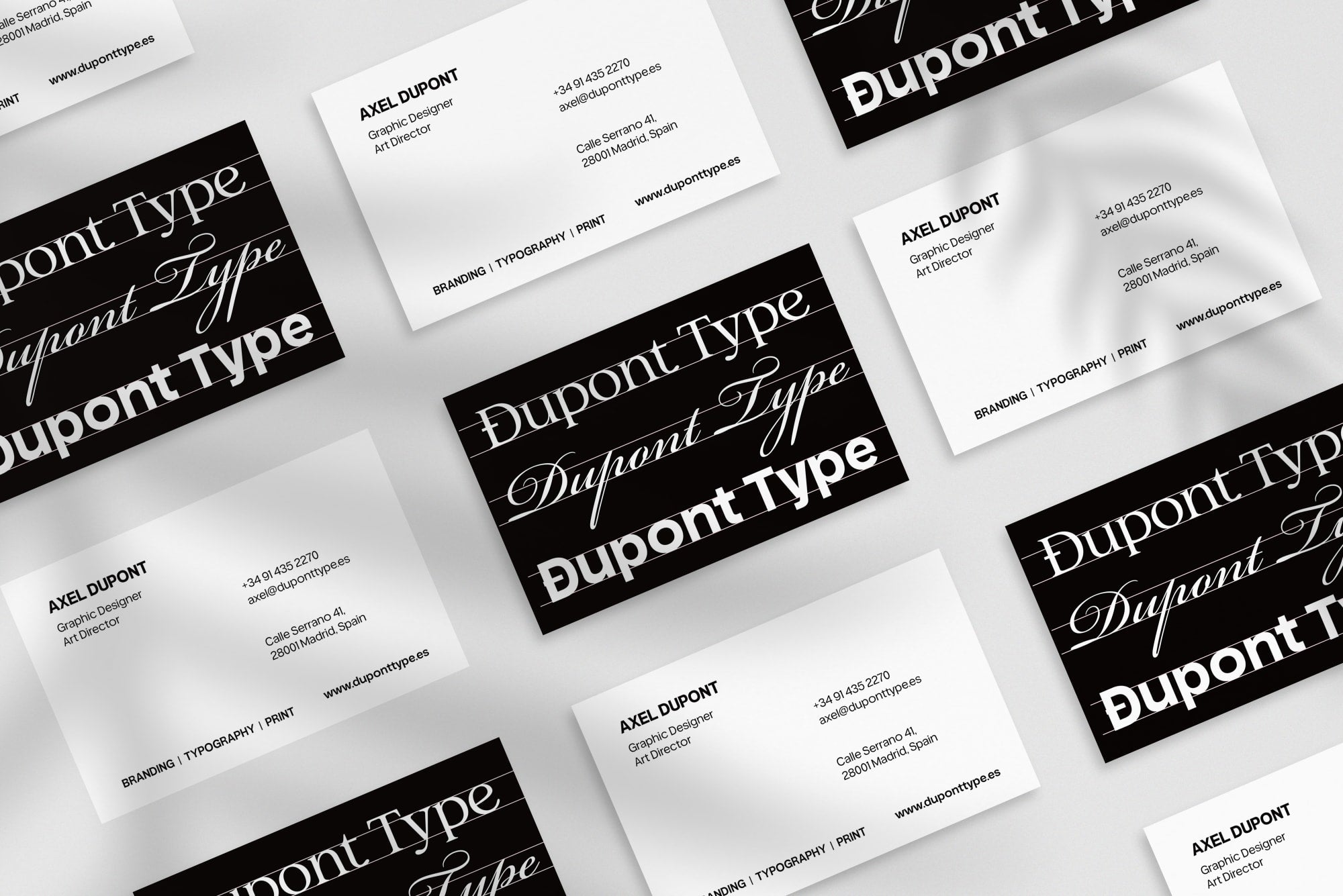 Dupont Type business card – front and back view – typographic typography 300gsm matte finish