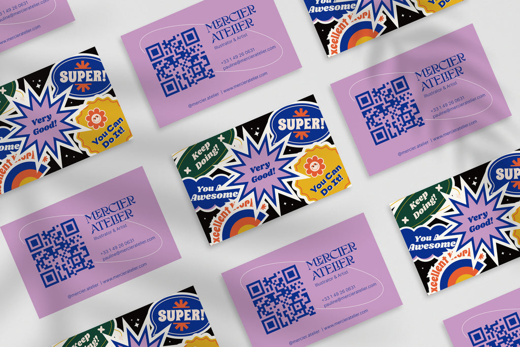 Mercier Atelier business card – front and back view – artistic typography 300gsm matte finish