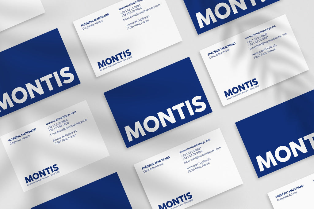 Montis Advisory business card – front and back view – premium typography 300gsm matte finish