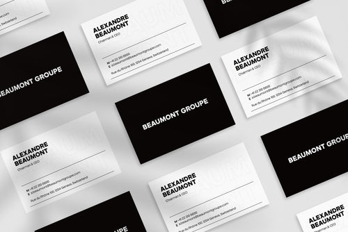 Beaumont Groupe business card – front and back view – prestige typography 300gsm matte finish