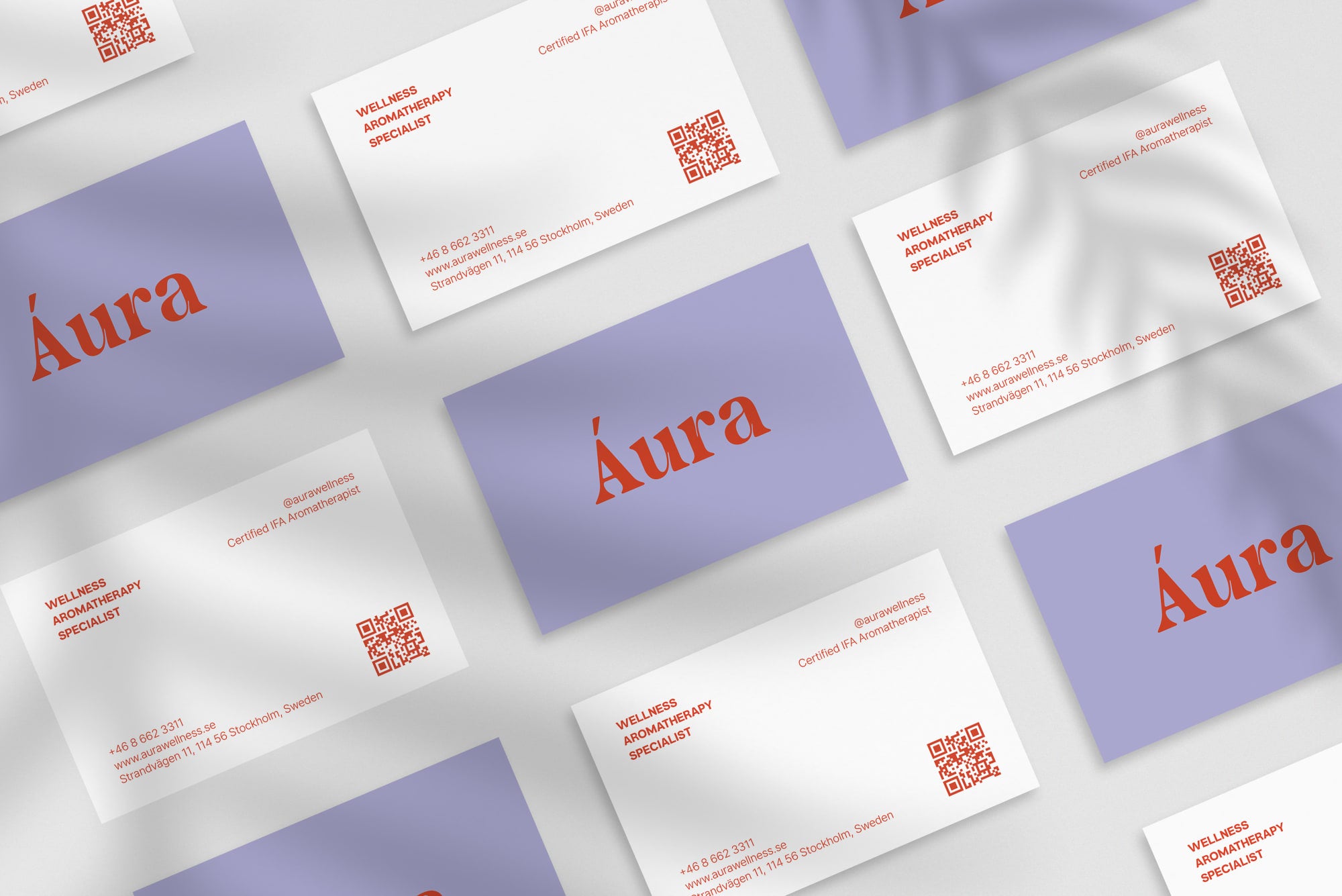 Lavender Mood business card – front and back view – soft typography 300gsm matte finish