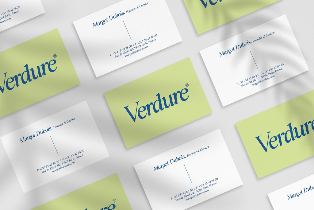 Green Beauty business card – front and back view – organic typography 300gsm matte finish