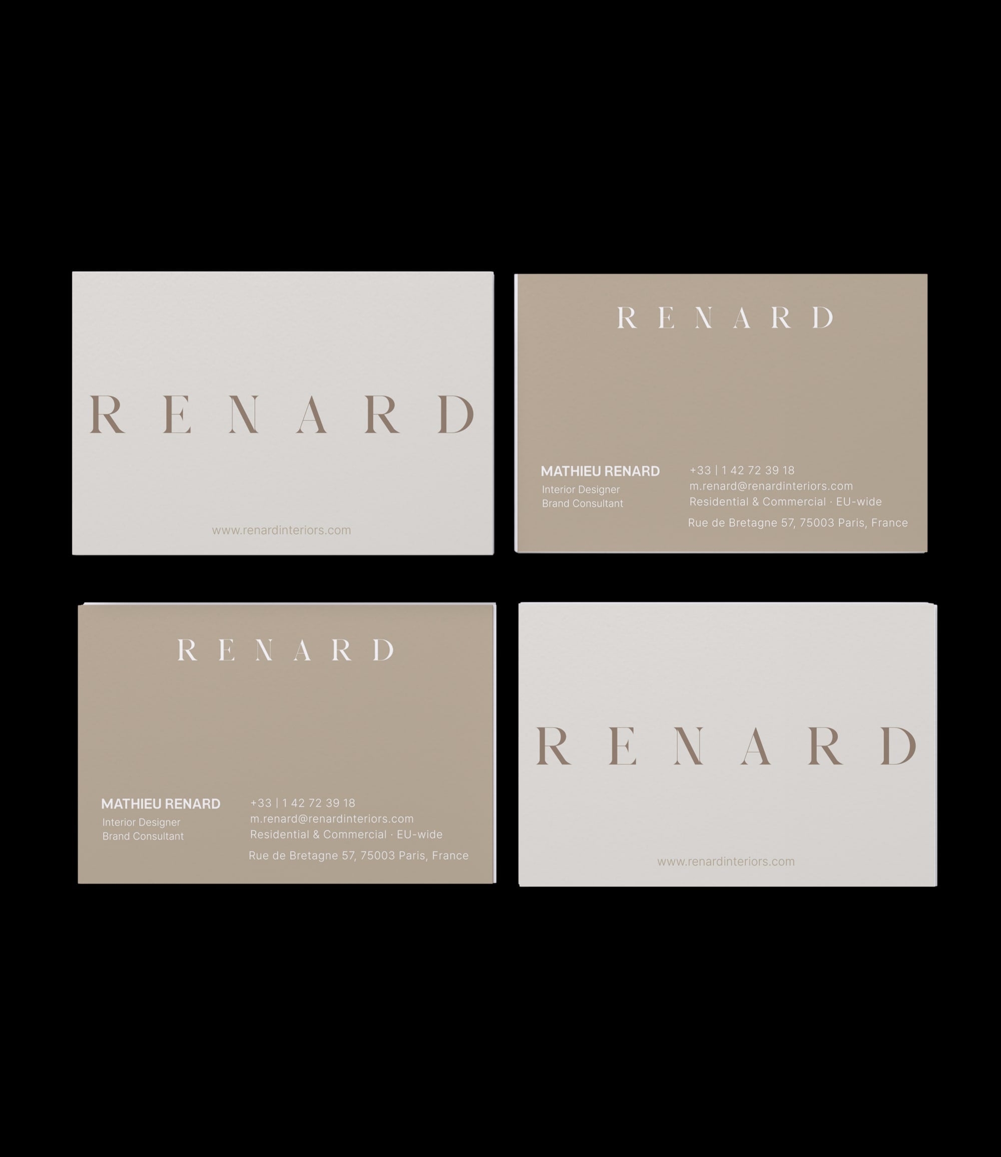 Custom printed interior designer business card – sophisticated design – semi-custom service