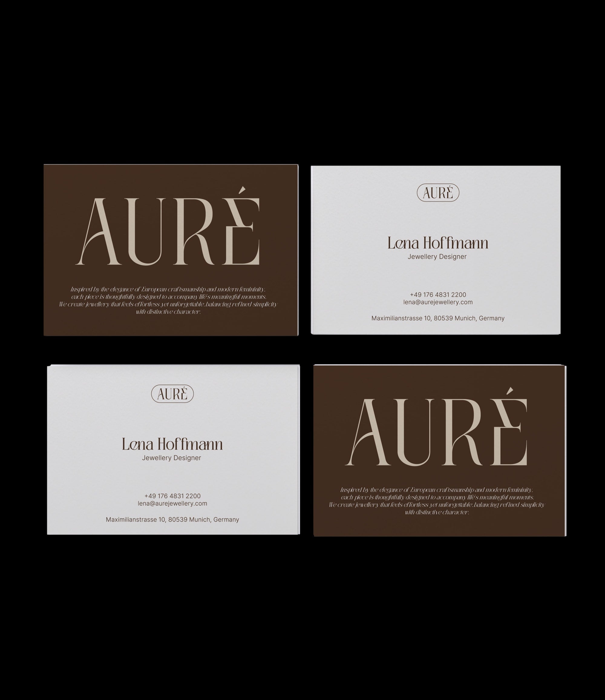 Custom printed jewellery designer business card – refined design – semi-custom service