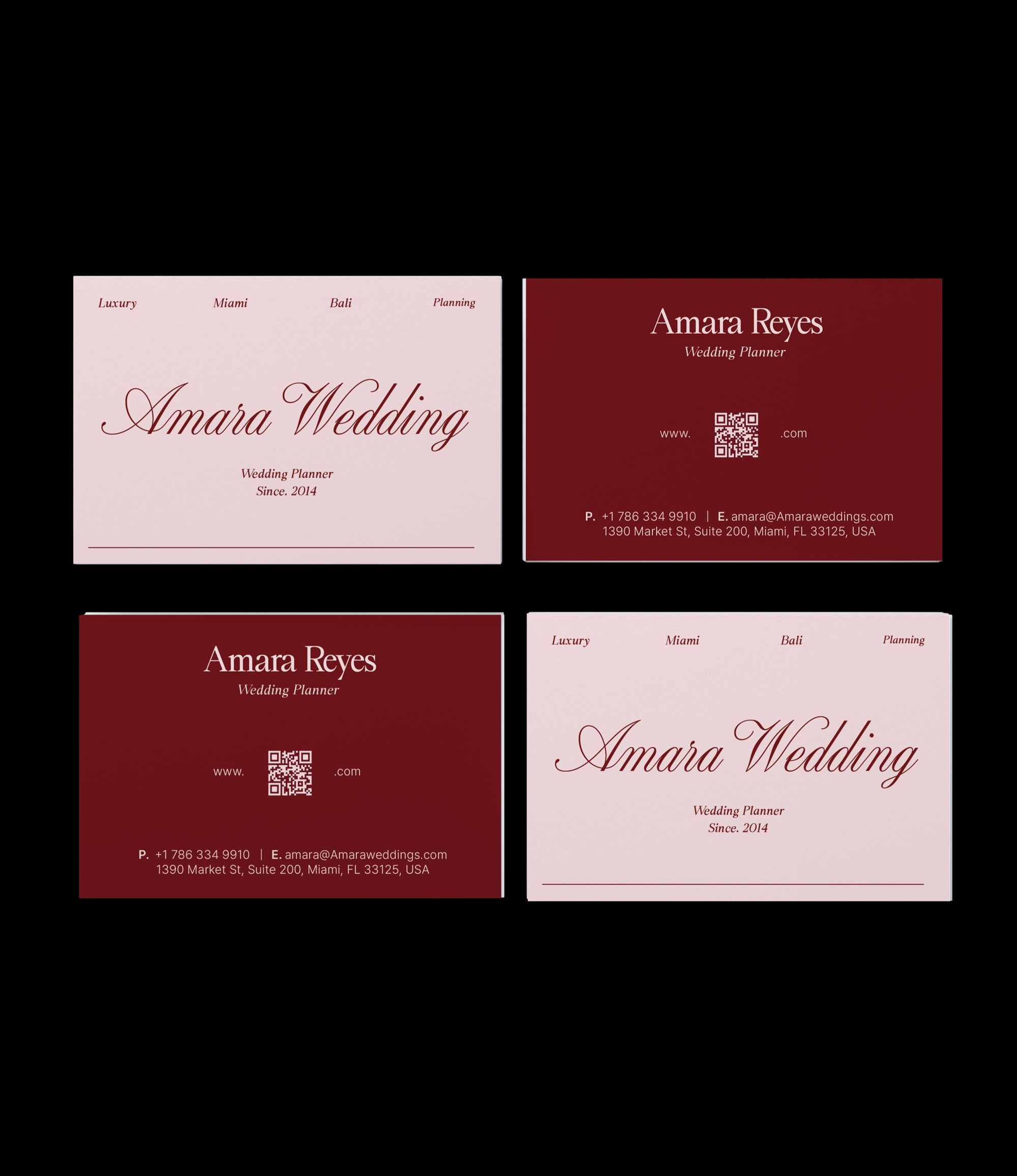 Custom printed wedding planner business card – romantic semi-custom design – worldwide shipping