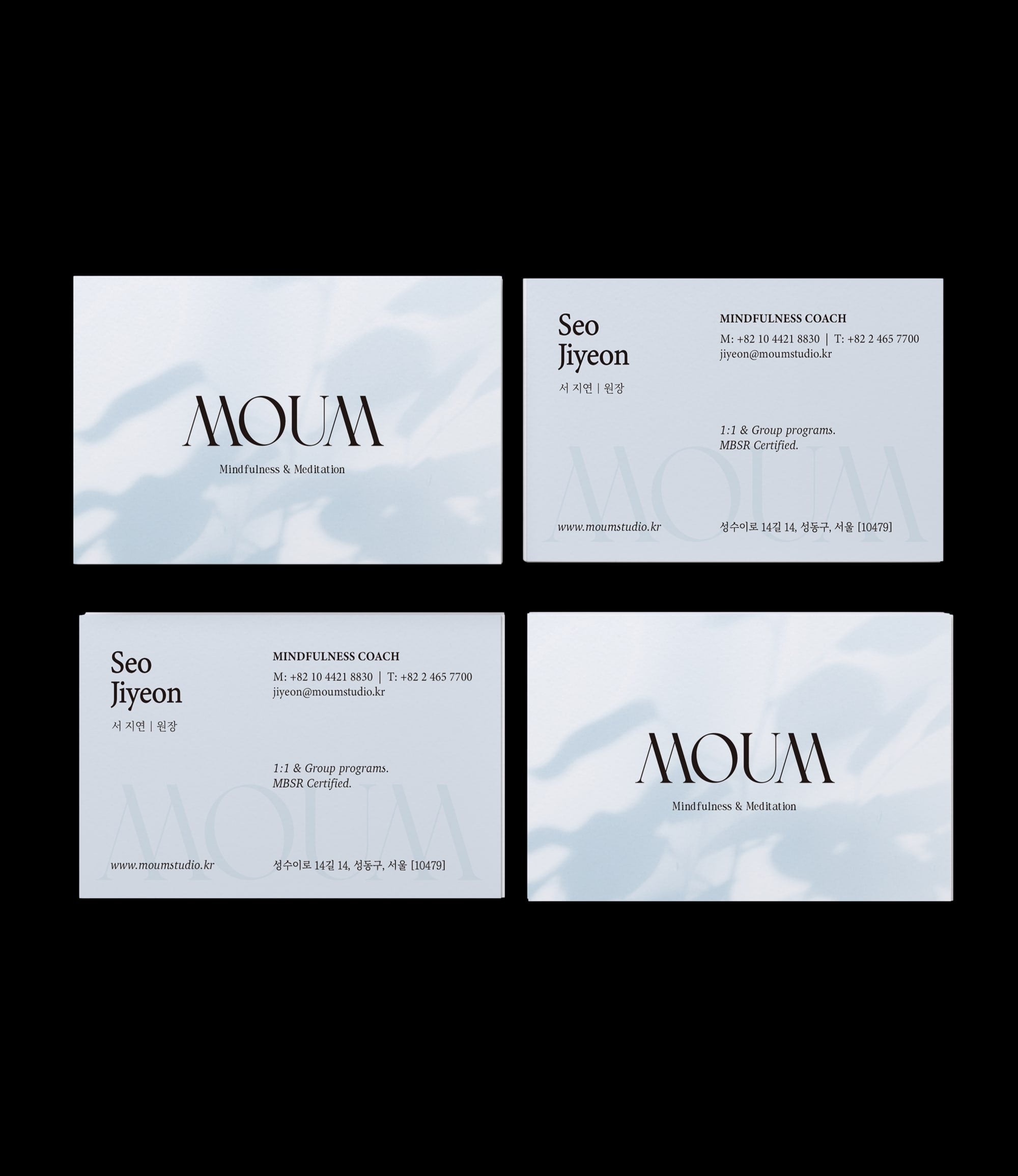 Custom printed mindfulness coach business card – misty blue semi-custom design – worldwide shipping