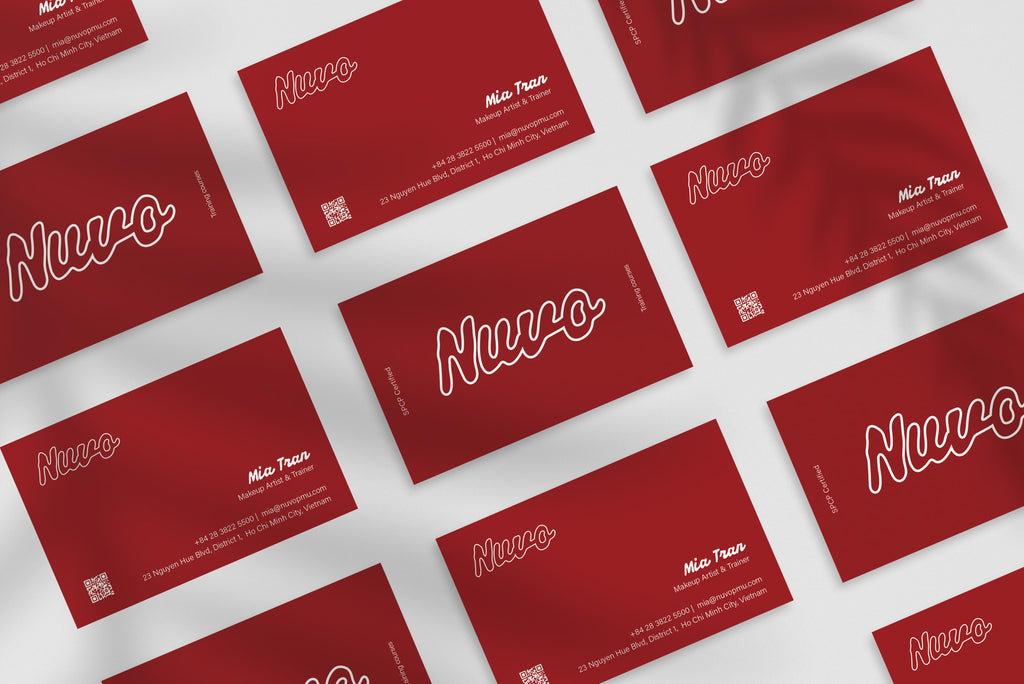 Nuvo business card – front and back view – rose gold design 300gsm matte finish