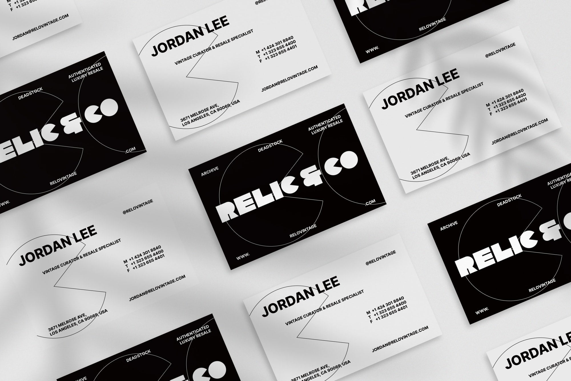 Relic & Co business card – front and back view – retro design 300gsm matte finish