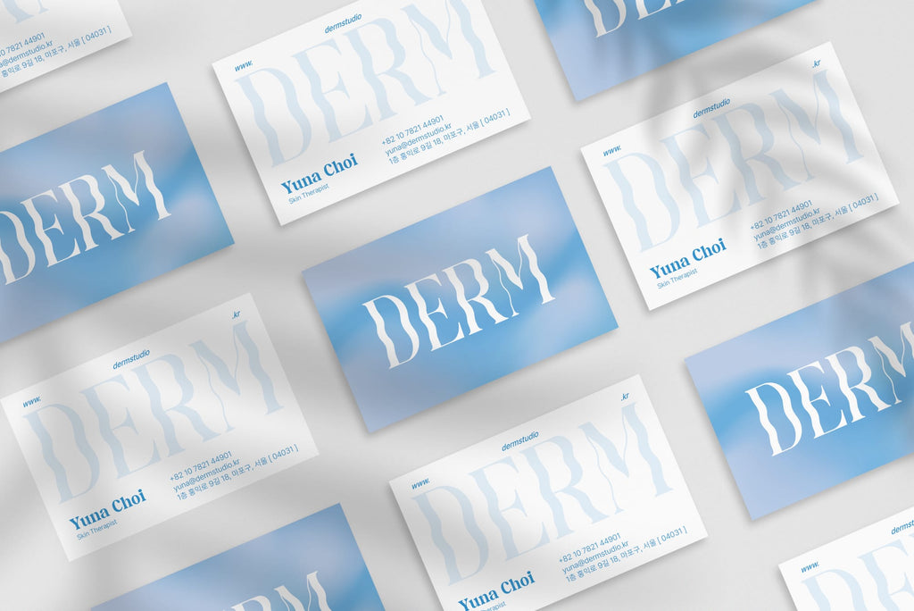 Derm business card – front and back view – aqua design 300gsm matte finish