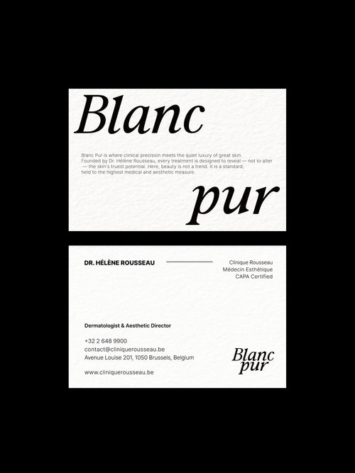 Aesthetic Clinic business card – Blanc Pur luxury design – printed 300gsm matte cardstock