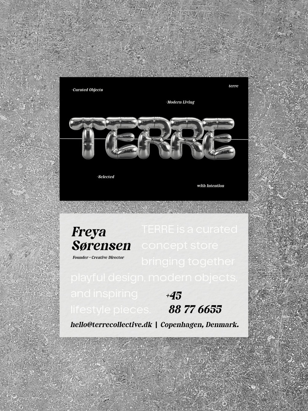 Concept Store business card – Terre Collective earthy design – printed 300gsm matte cardstock