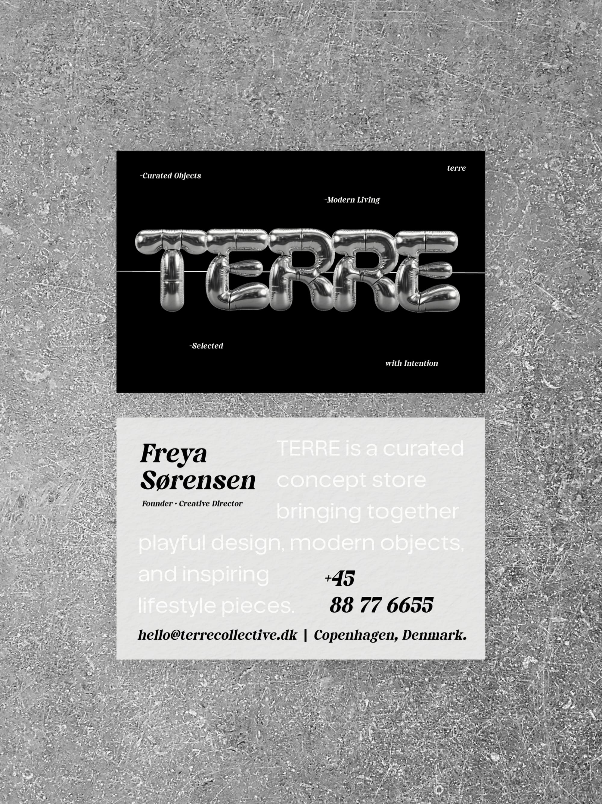 Concept Store business card – Terre Collective earthy design – printed 300gsm matte cardstock