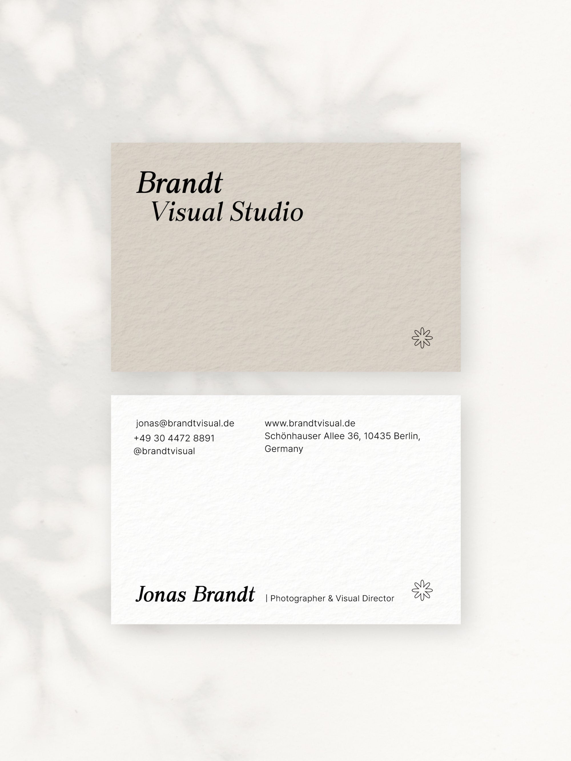 Photographer business card – Brandt Visual dark design – printed 300gsm matte cardstock