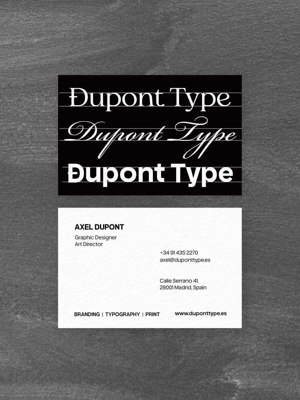 Graphic Designer business card – Dupont Type typographic design – printed 300gsm matte cardstock