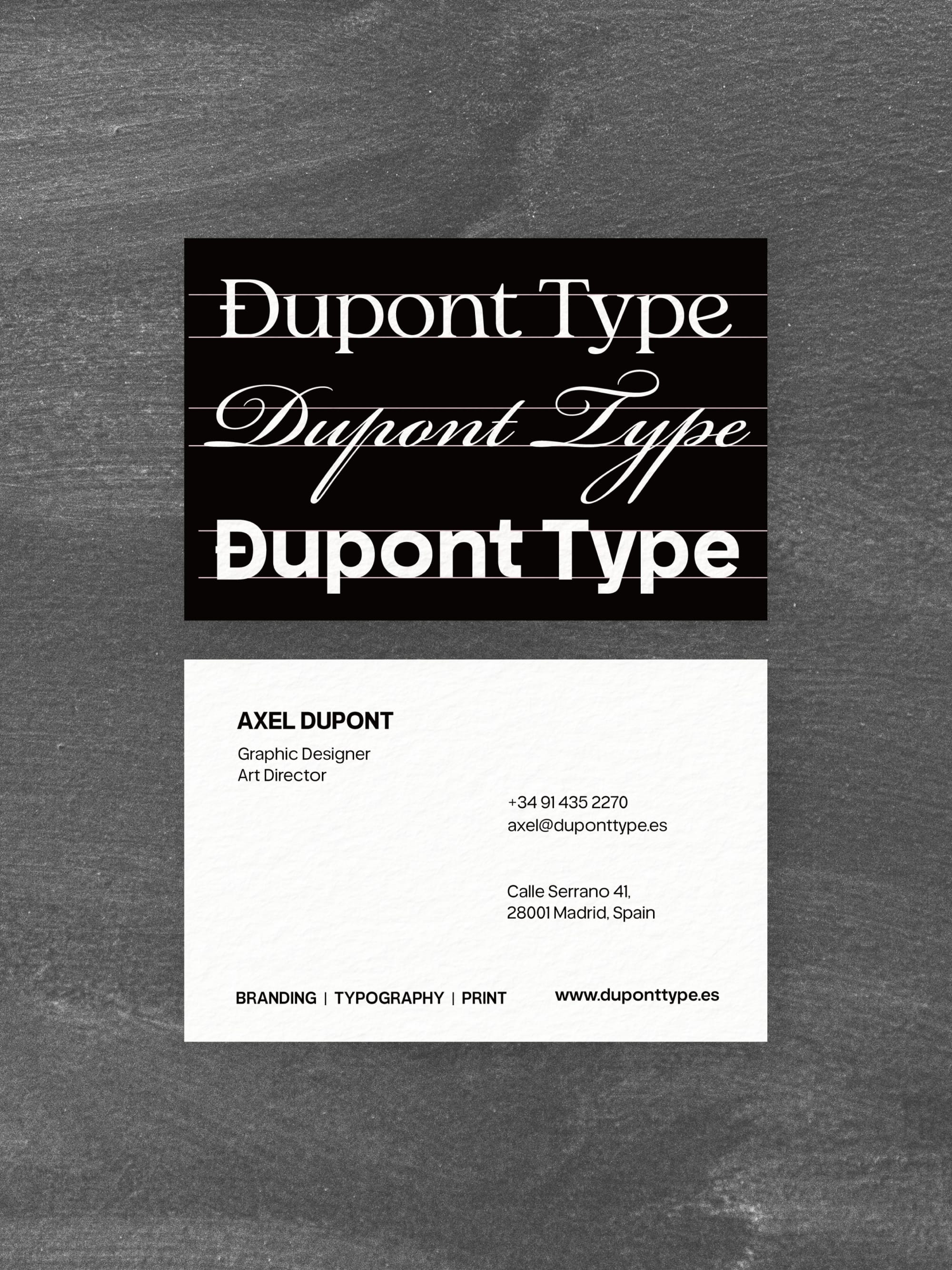 Graphic Designer business card – Dupont Type typographic design – printed 300gsm matte cardstock