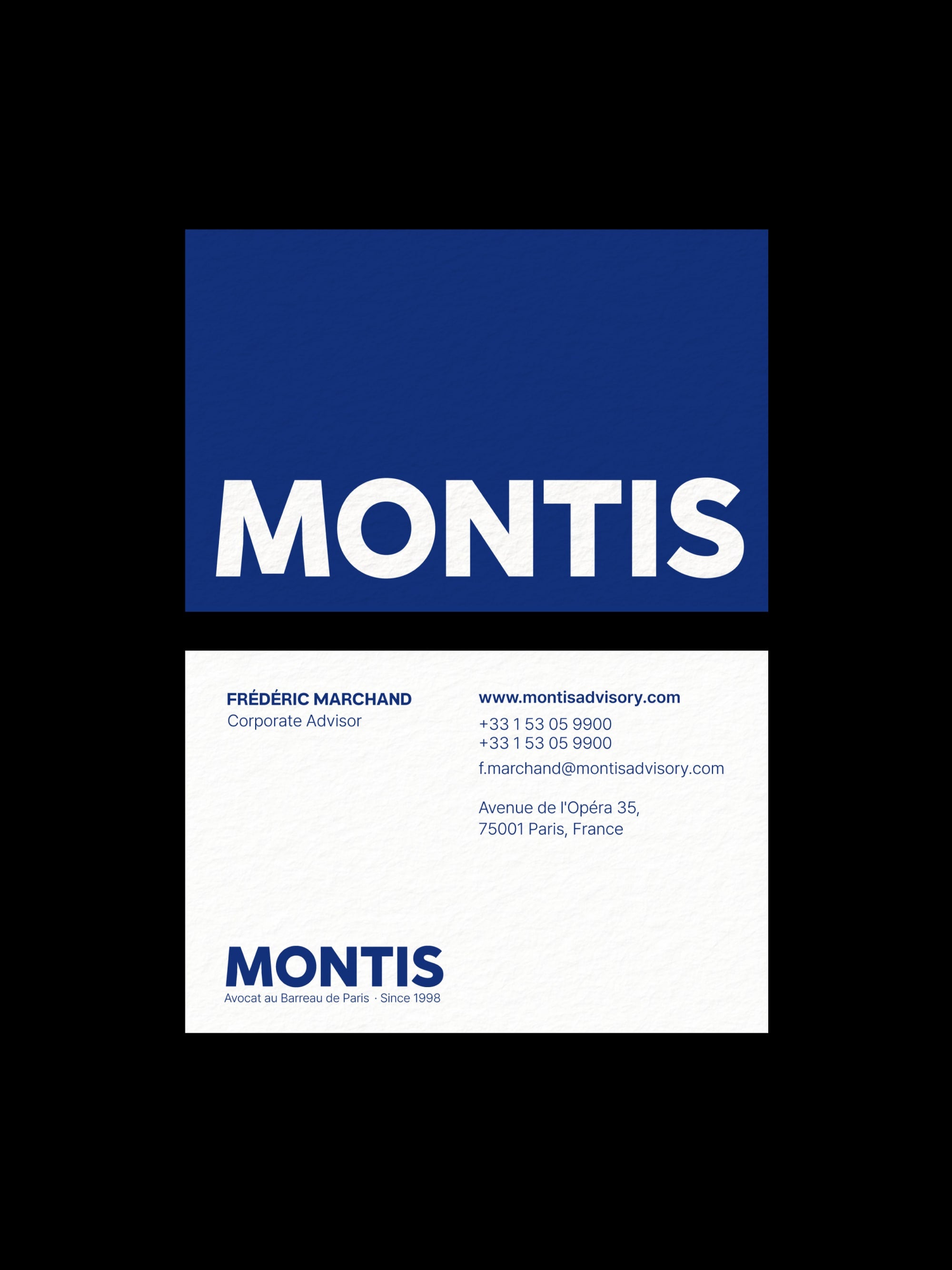 Corporate Advisor business card – Montis Advisory premium design – printed 300gsm matte cardstock