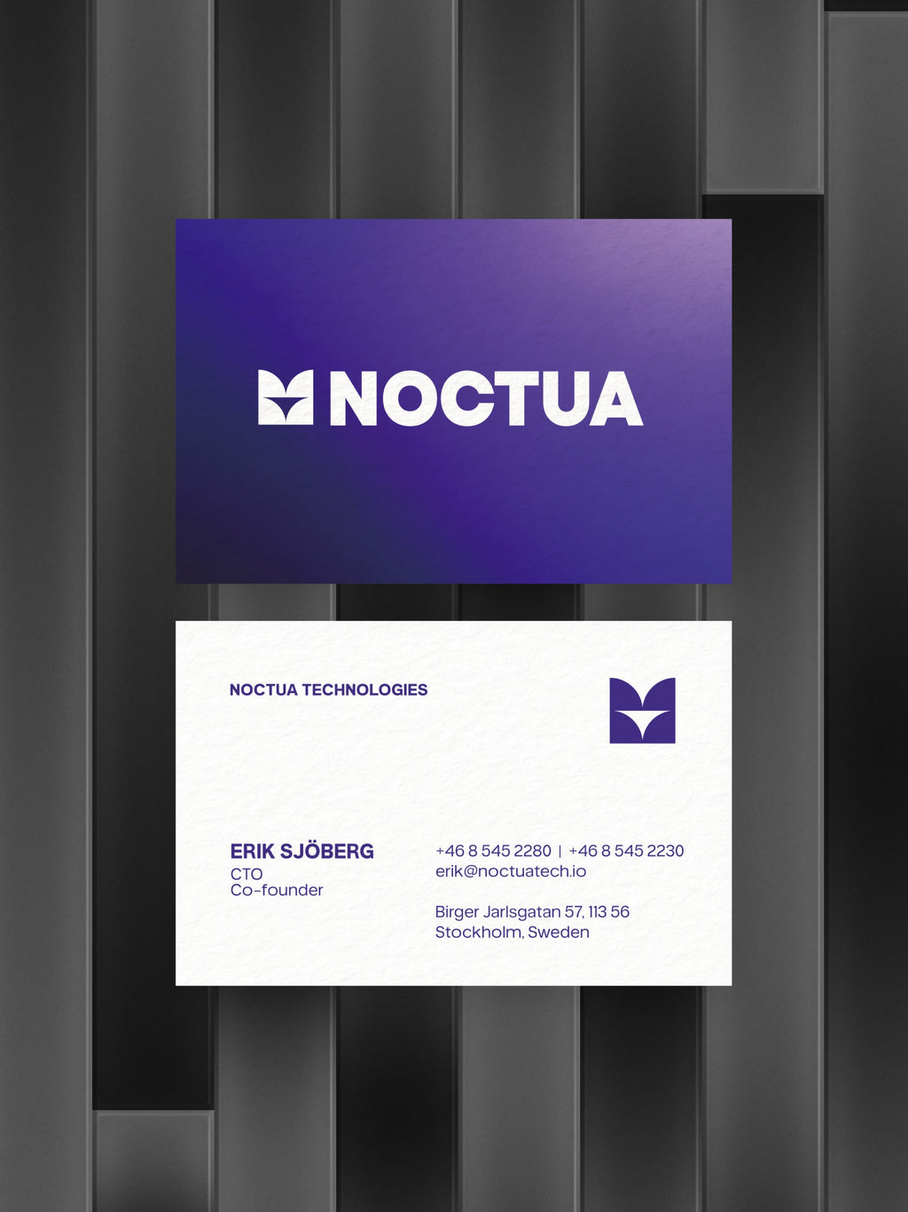 Tech Startup business card – Noctua Technologies tech design – printed 300gsm matte cardstock