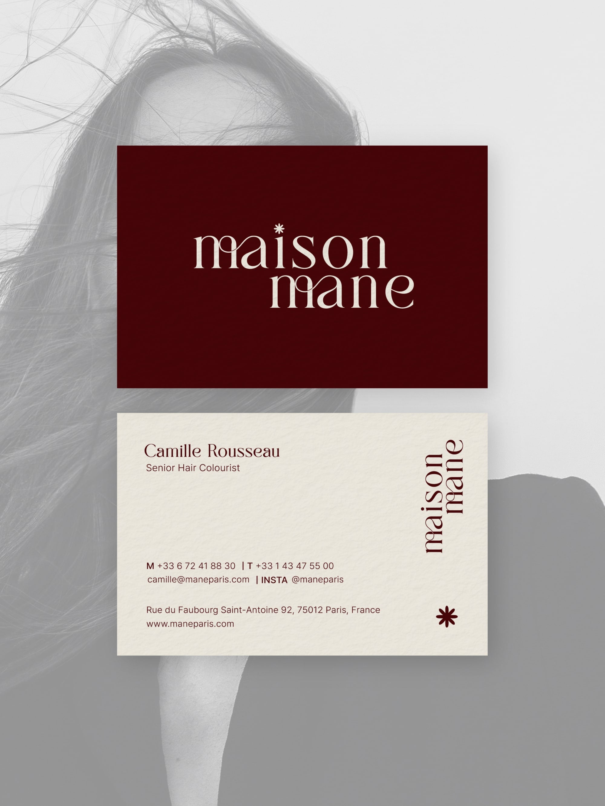 Hair Salon business card – Maison Mane chic design – printed 300gsm matte cardstock