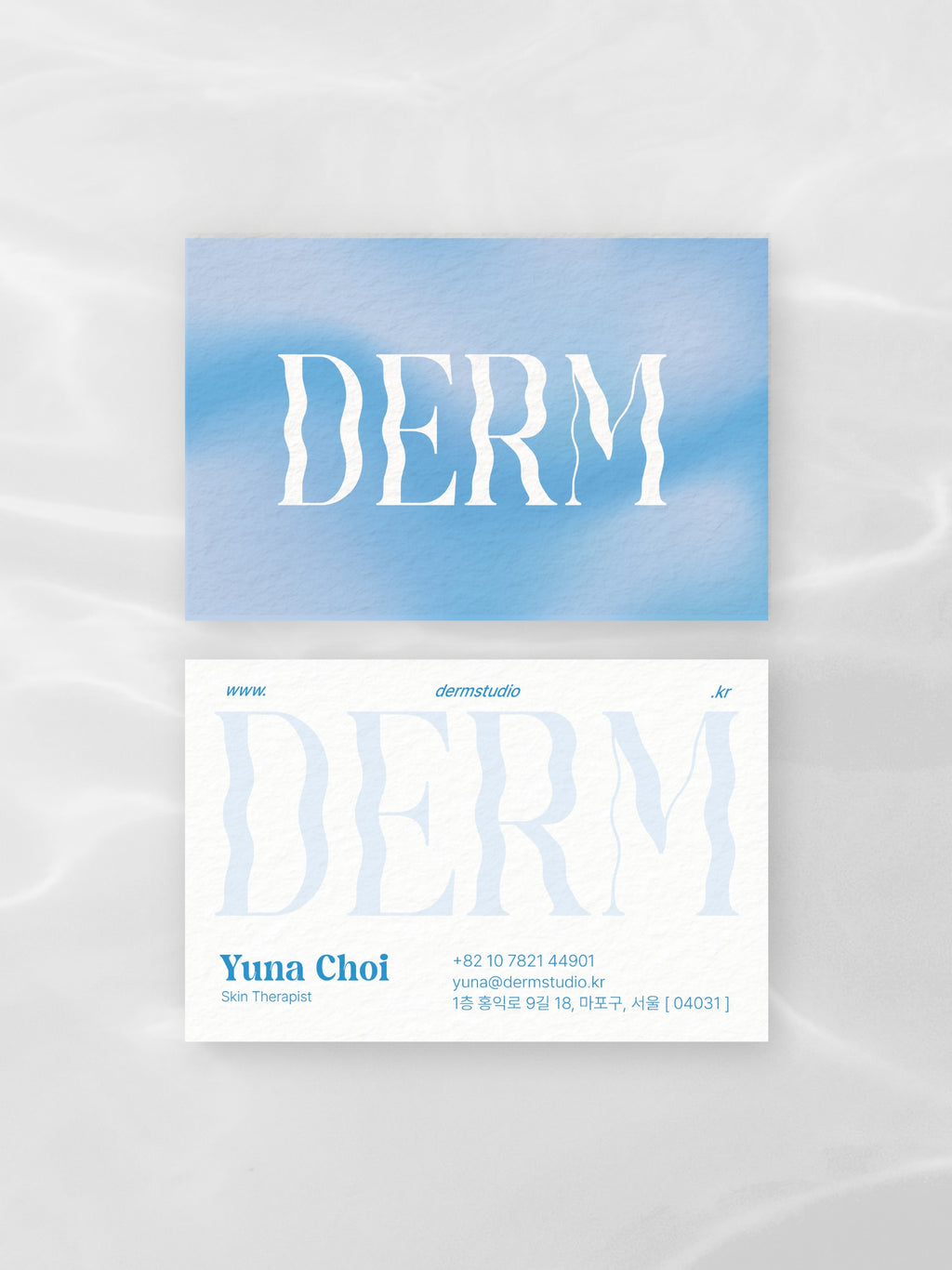 Skin Therapist business card – Derm aqua design – printed 300gsm matte cardstock
