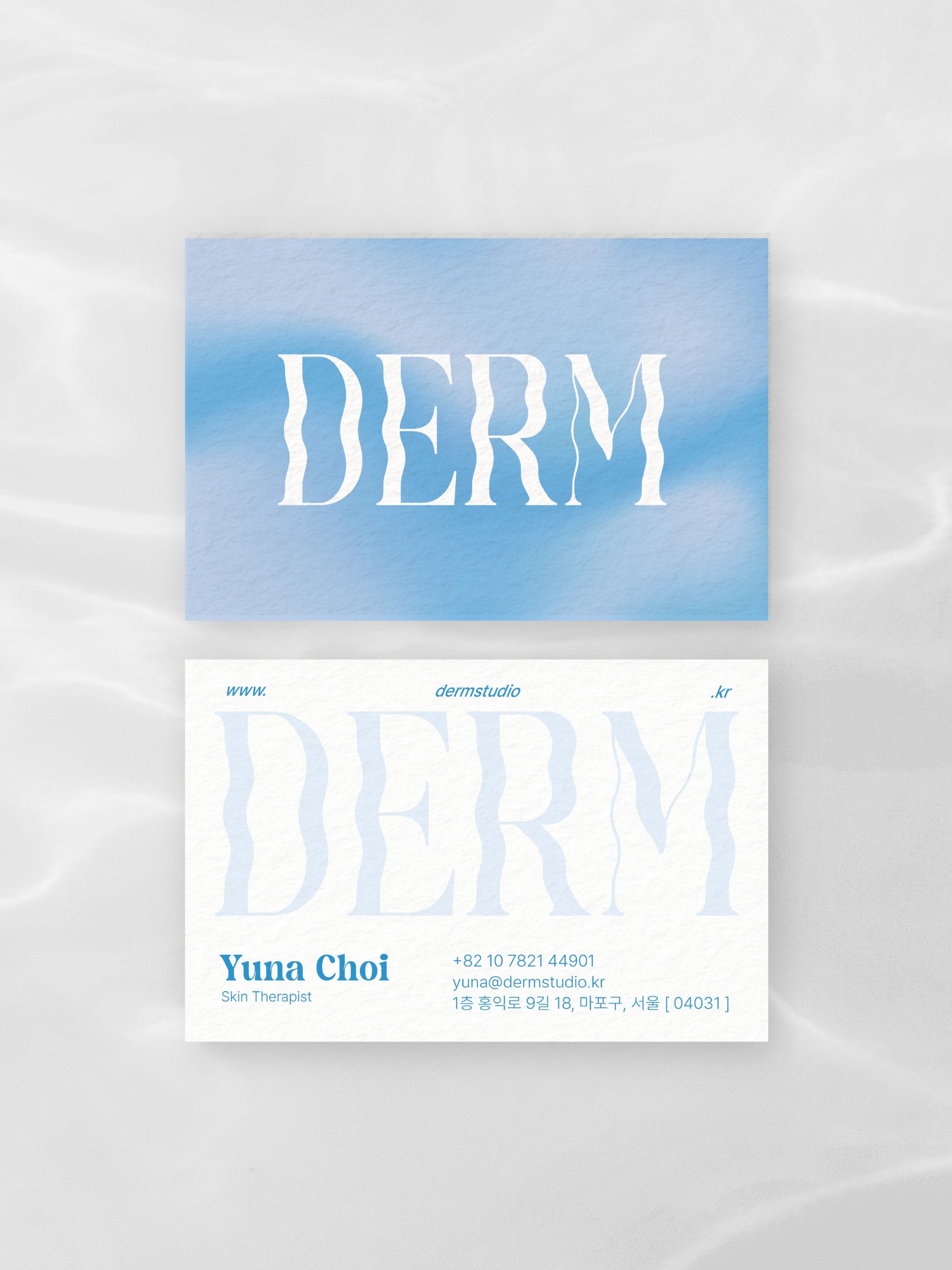 Skin Therapist business card – Derm aqua design – printed 300gsm matte cardstock