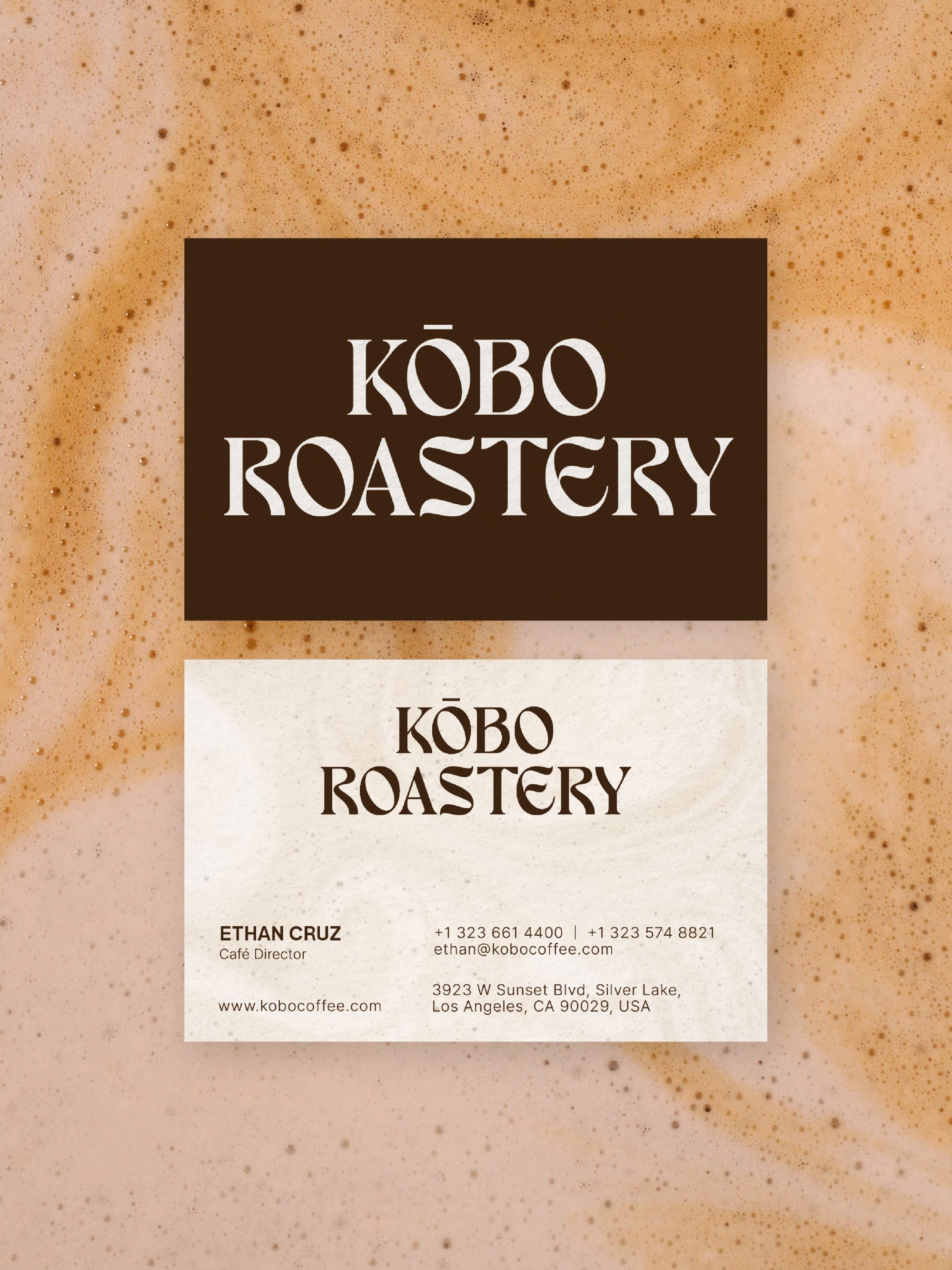 Café Director business card – Kōbo Roastery espresso brown design – printed 300gsm matte cardstock